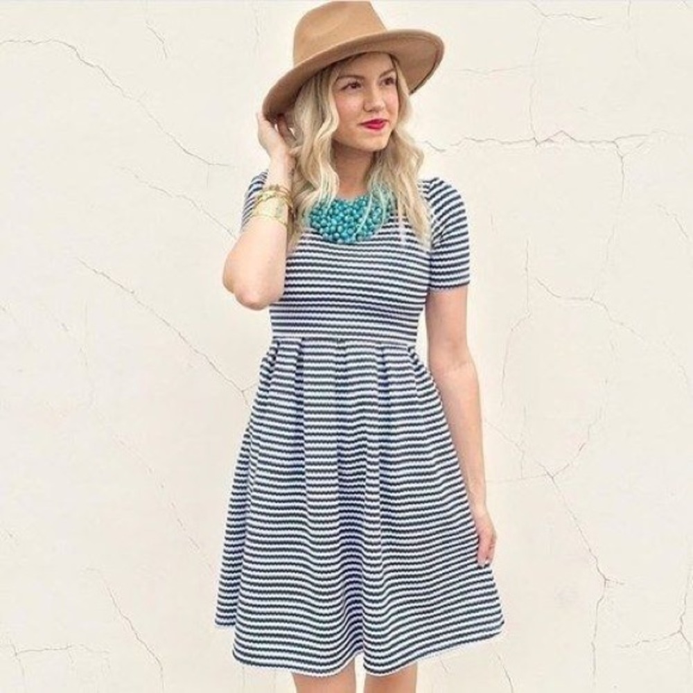 LuLaRoe Amelia Dress Blue & White Stipe BEAUTIFUL